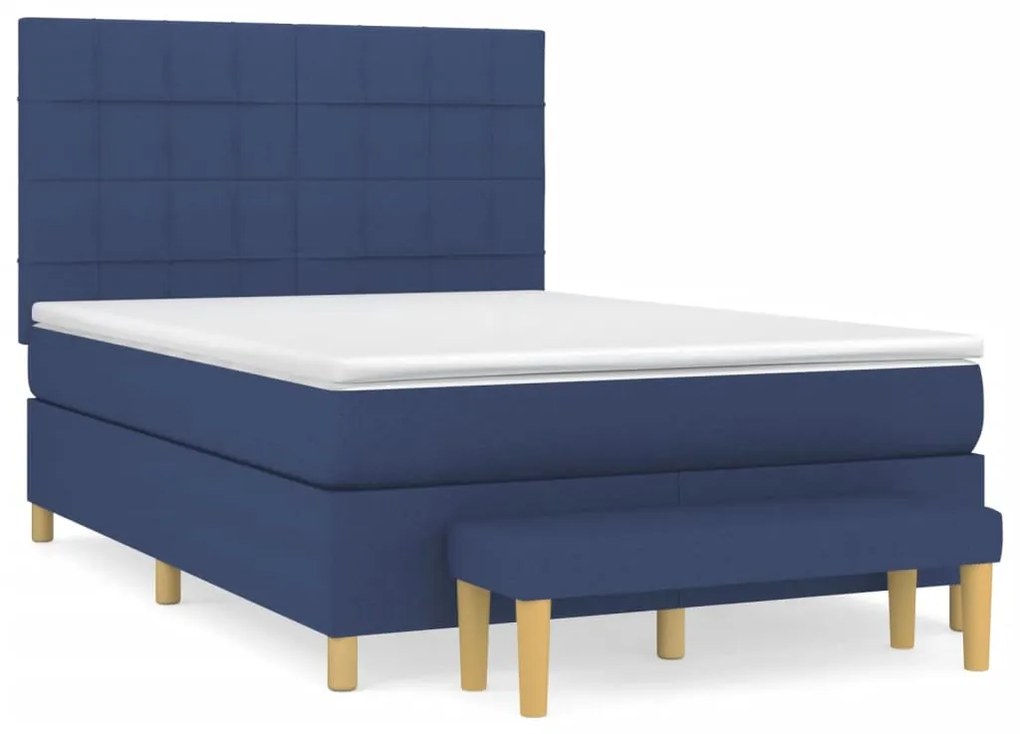 vidaXL Κρεβάτι Boxspring με Στρώμα Μπλε 140x190 εκ. Υφασμάτινο