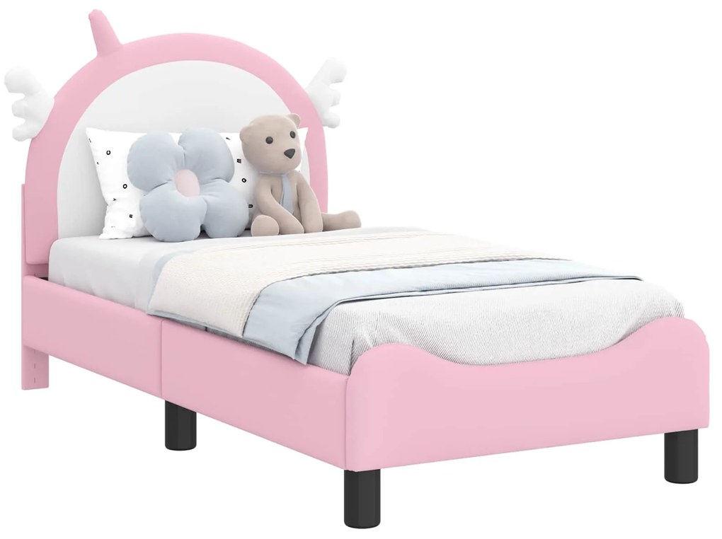 vidaXL Κρεβατική βάση για παιδιά με προσκέφαλο Ροζ 70 x 140 cm PU