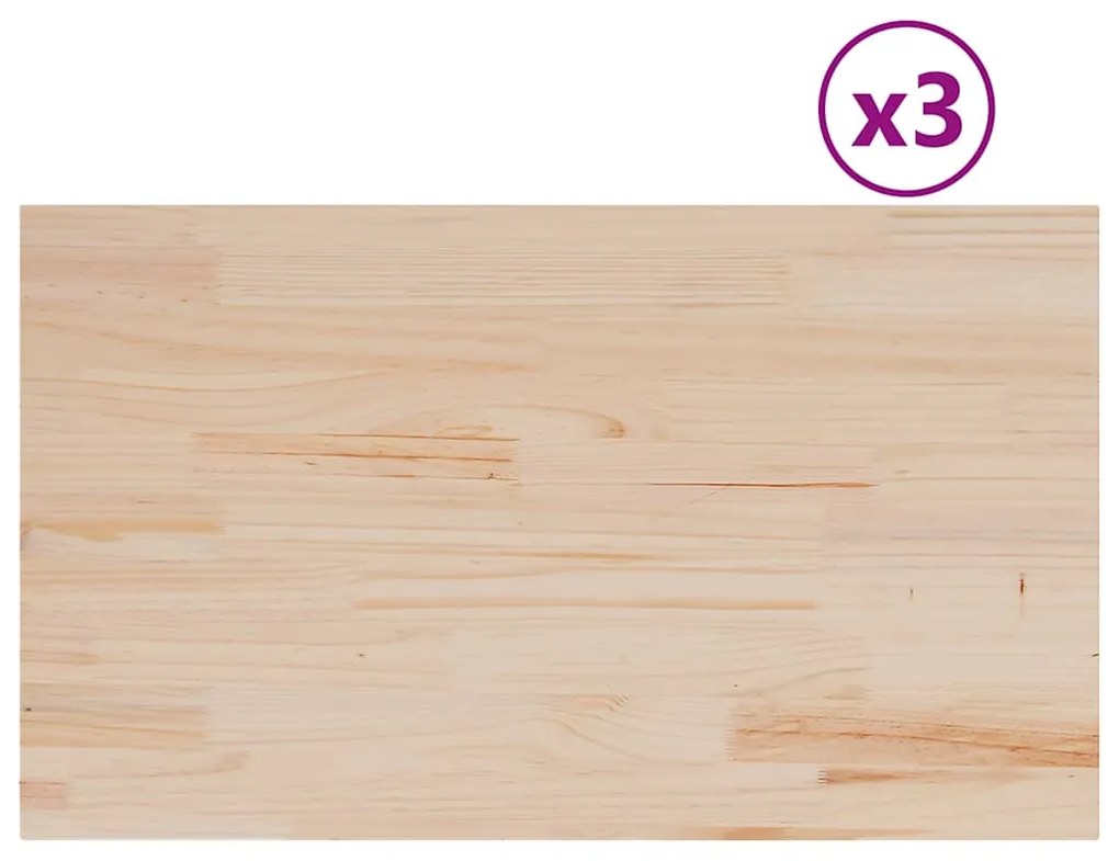 vidaXL Επιφάνειες Τραπεζιού Ορθογώνιες 3 τεμ. 80x47x2,5 εκ Μασίφ Πεύκο