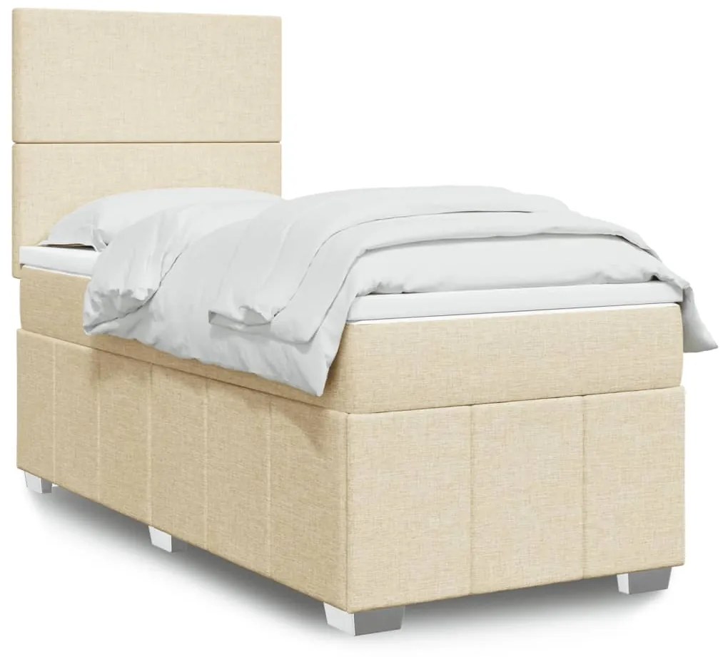 vidaXL Κρεβάτι Boxspring με Στρώμα Κρεμ 90x190 εκ.Υφασμάτινο