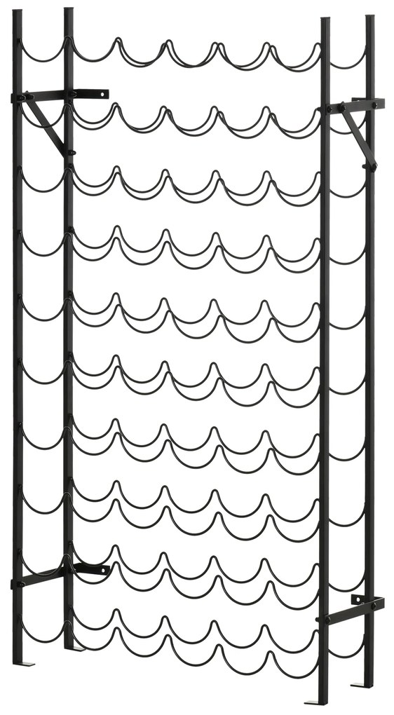 HOMCOM Ράφι κρασιού Στάντ μπουκαλιών 60 μπουκαλιών Επιτοίχιο Μεταλλικό Μαύρο
