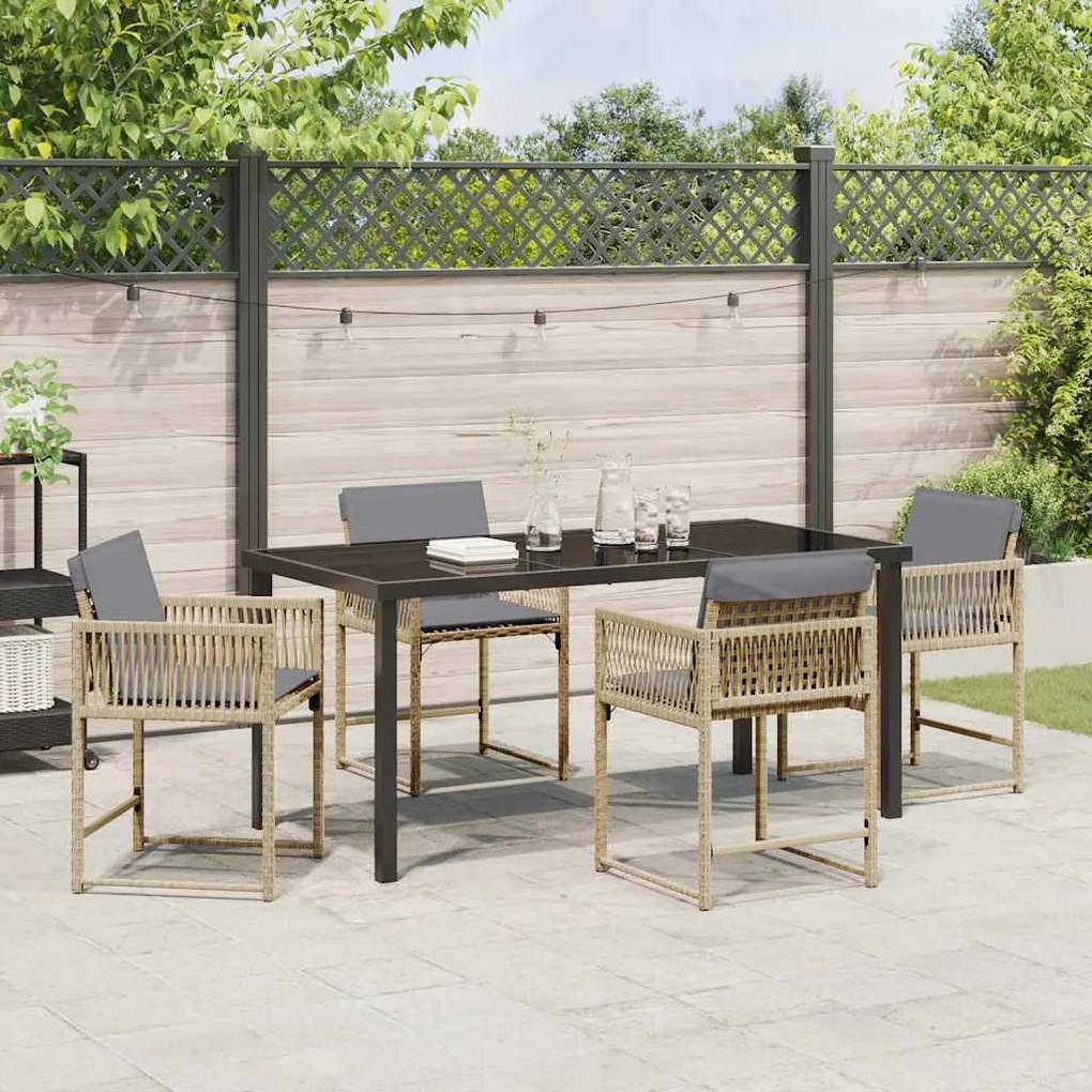 vidaXL Σέτ φαγητού για κήπο 5 pcs Μπεζ συνθετικό ρατάν