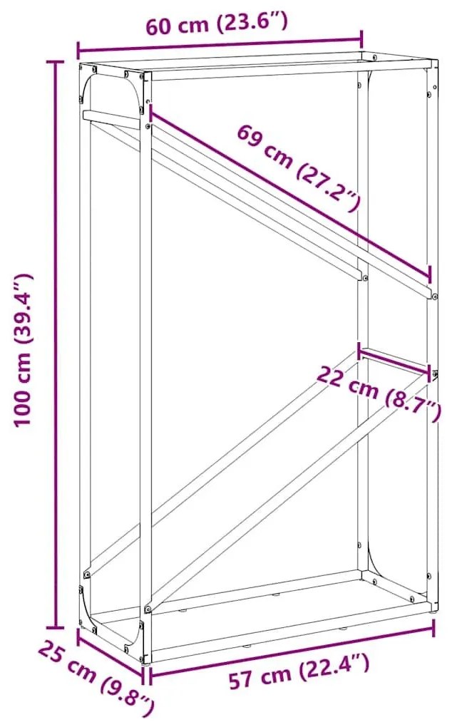 Ράφι για καυσόξυλα Λευκό 60x25x100 εκ. Ατσάλι ψυχρής έλασης - Λευκό