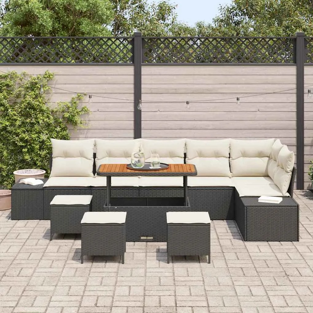 vidaXL Σετ Καναπέ Κήπου 9 pcs Μαύρο, Κρέμα 110 x 55 x 71 εκ