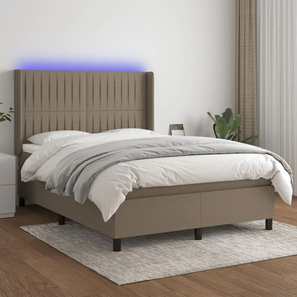 ΚΡΕΒΑΤΙ BOXSPRING ΜΕ ΣΤΡΩΜΑ &amp; LED TAUPE 140X200 ΕΚ. ΥΦΑΣΜΑΤΙΝΟ 3138481