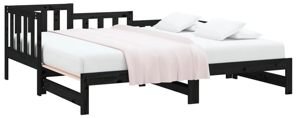 vidaXL Καναπές Κρεβάτι Συρόμενος Μαύρος 2x(90x200) εκ. από Μασίφ Πεύκο