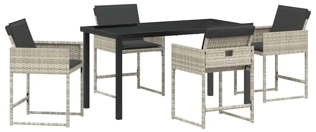 vidaXL Σέτ φαγητού για κήπο με μαξιλάρι 5 pcs Ανοιχτό γκρι Πολυ ράταν
