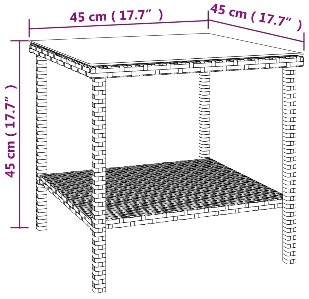 Βοηθητικό Τραπεζάκι Καφέ 45x45x45 εκ. Συνθ. Ρατάν/ Ψημένο Γυαλί - Καφέ