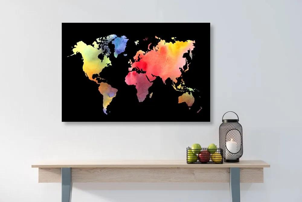 Εικόνα του παγκόσμιου χάρτη σε σχέδιο ακουαρέλας σε μαύρο φόντο - 60x40