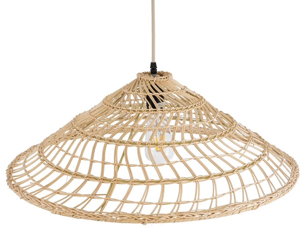 GloboStar® KAIA 02346 Boho Κρεμαστό Φωτιστικό Οροφής Μονόφωτο 1 x E27 AC220-240V IP20 - Φ60 x Υ20cm - Μπεζ Ξύλινο Μπαμπού Πλέγμα Καμπάνα - 5 Χρόνια Εγγύηση