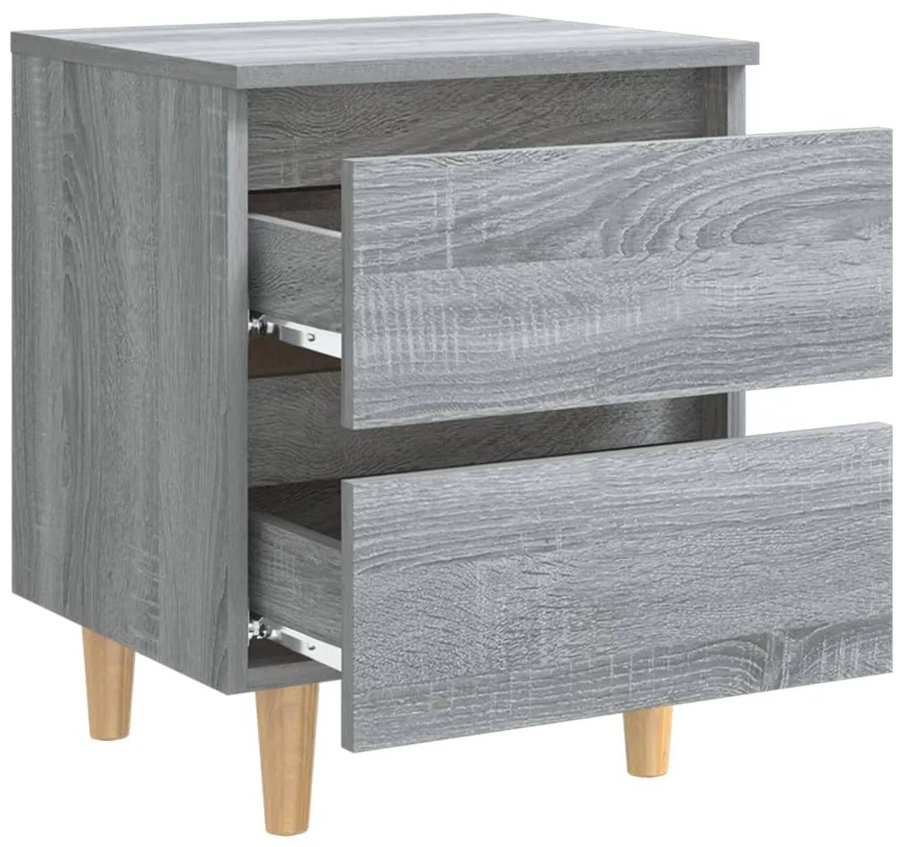 vidaXL Κομοδίνα 2 τεμ. Γκρι Sonoma 40x35x50 εκ. με Μασίφ Ξύλινα Πόδια