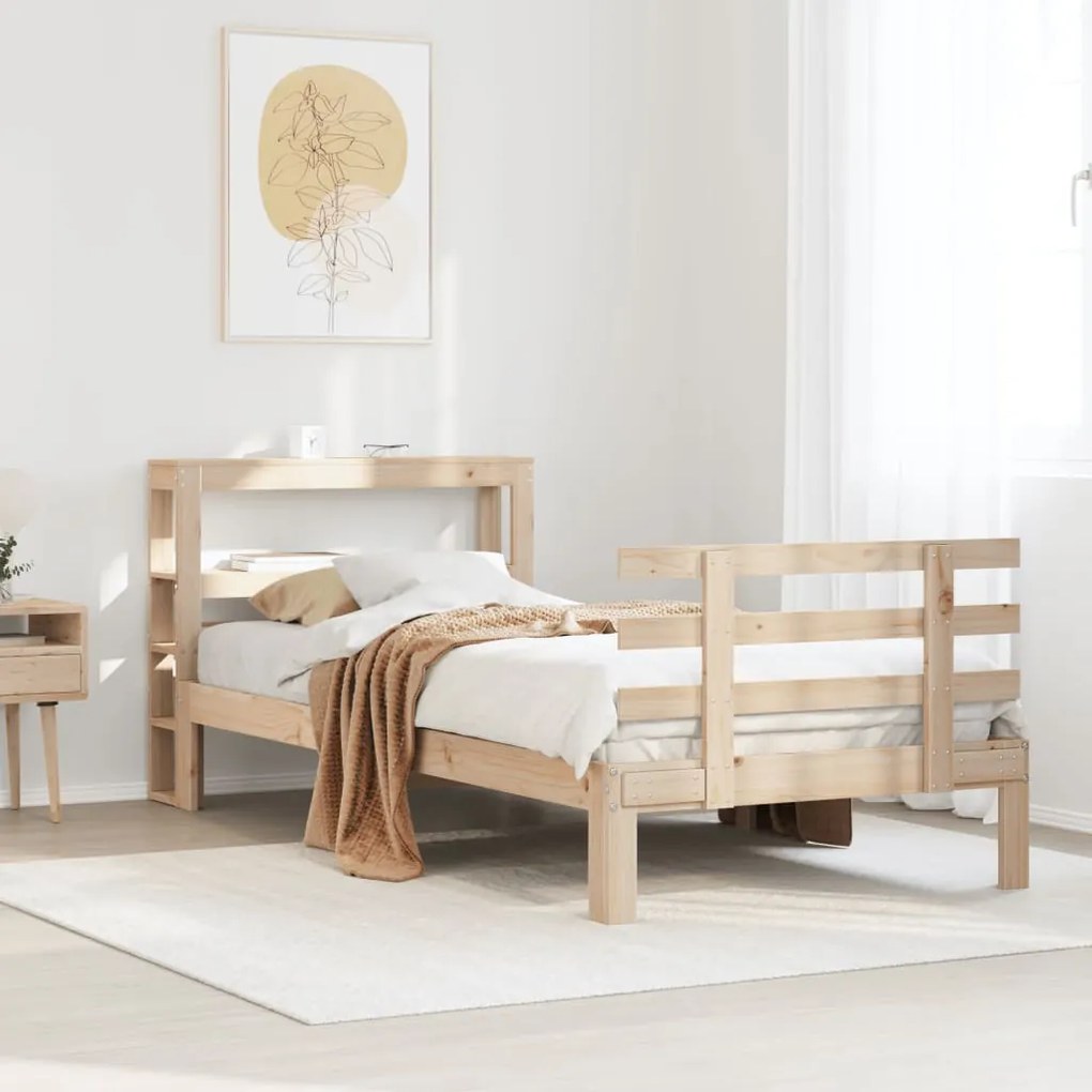 vidaXL Πλαίσιο Κρεβατιού με Κεφαλάρι 90 x 190εκ. από Μασίφ Ξύλο Πεύκου