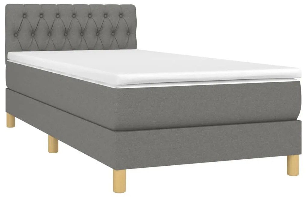 Κρεβάτι Boxspring με Στρώμα Σκούρο Γκρι 90x200 εκ. Υφασμάτινο - Γκρι