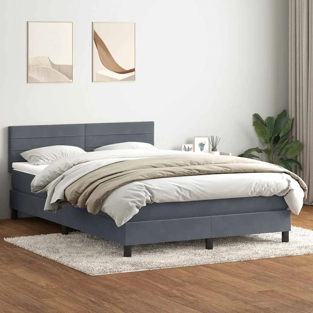 vidaXL Κρεβάτι Boxspring με Στρώμα Σκούρο Γκρι 140x210 εκ. Βελούδινο