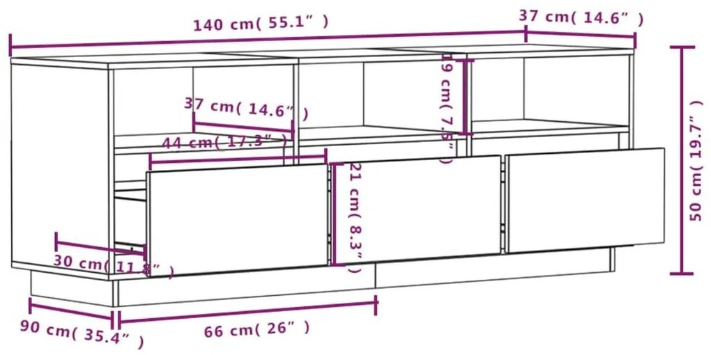 Έπιπλο Τηλεόρασης Καφέ Μελί 140x37x50 εκ. από Μασίφ Ξύλο Πεύκου - Καφέ