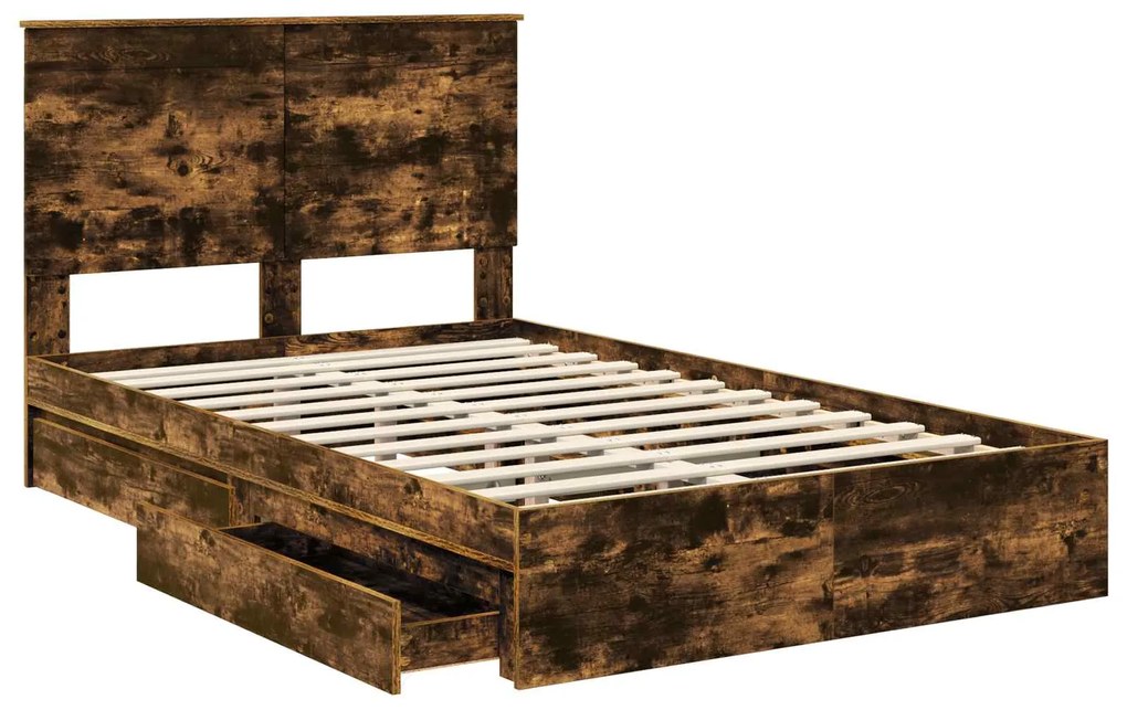 vidaXL Κρεβάτι Αποθήκης Καπνιστό Δρύς 120 x 200 cm Επεξεργασμένο ξύλο