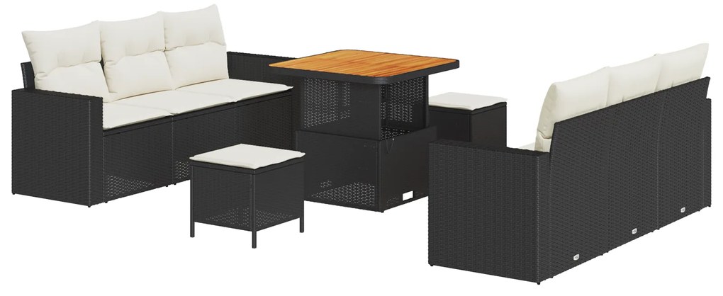 vidaXL Σετ κήπου 9 τεμαχίων με μαξιλάρια Μαύρο Πολυ Ρατάν Ακακία