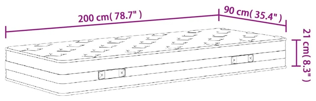 Στρώμα με Bonnell Springs Medium 90 x 200 εκ. - Λευκό