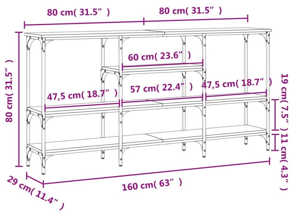 Τραπέζι Κονσόλα Καφέ Δρυς 160x29x80 εκ. Επεξεργασμένο Ξύλο - Καφέ