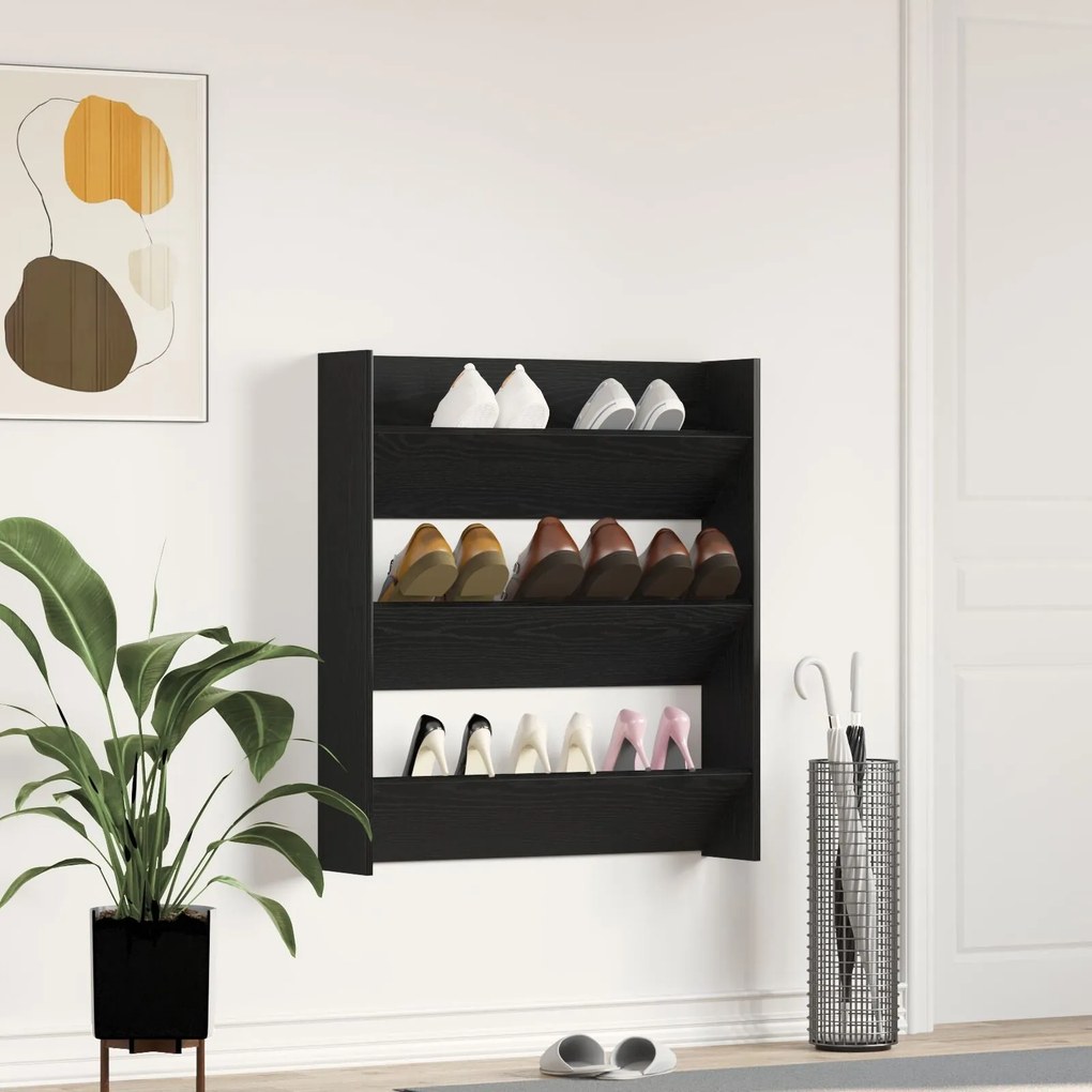 vidaXL Ντουλάπα Παπουτσιών Μαύρο Δρυς 80x18x90 εκ. από Επεξεργασμένο Ξύλο
