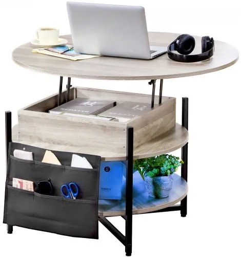 VEVOR Lift Top Coffee Table 35.3&quot; Round Coffee Table for Living Room White