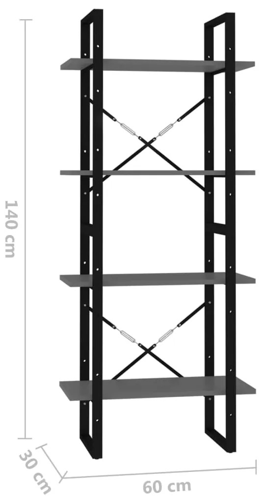 Βιβλιοθήκη με 4 Ράφια Γκρι 60 x 30 x 140 εκ. από Επεξ. Ξύλο - Γκρι