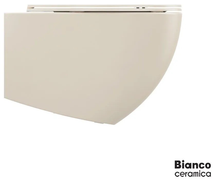 Bianco Ceramica Lenta Rimless 381500C-311 Ivory Matt Λεκάνη Κρεμαστή 53cm με κάλυμμα βακελίτη Slim Soft Close αποσπώμενο