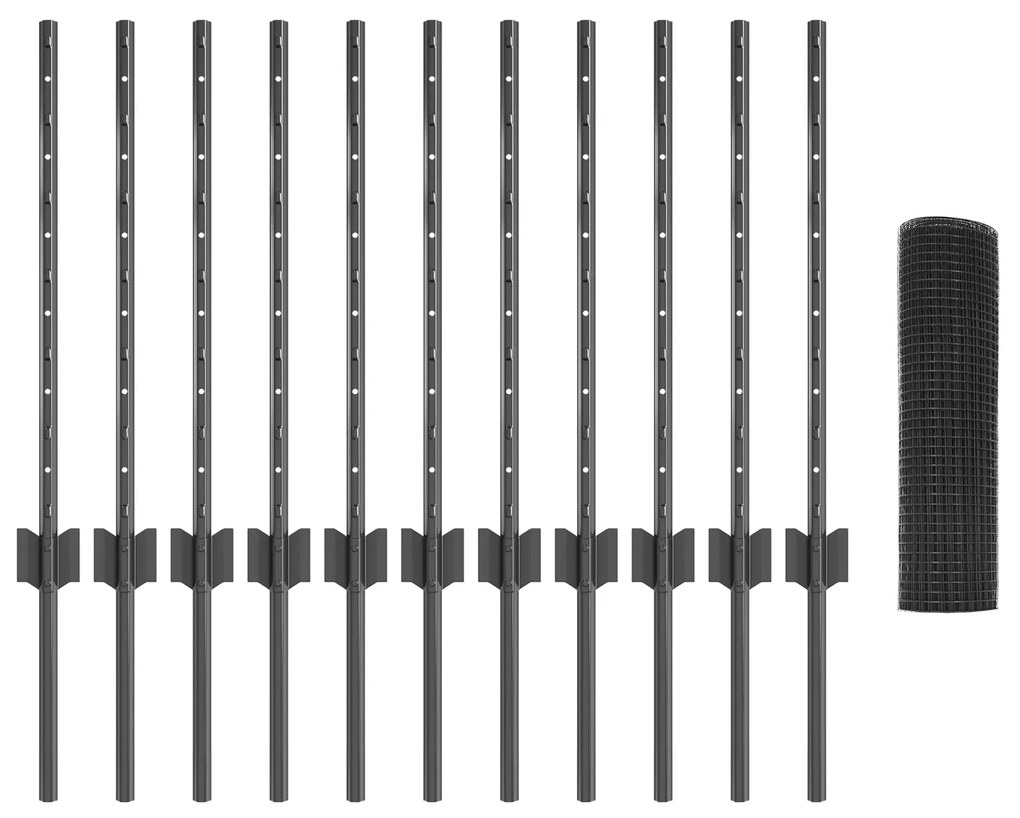 vidaXL Φράκτης Welded Wire με 11 U Posts Γκρι 0.6x25 μ Ατσάλι