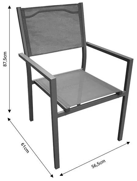 Πολυθρόνα Moly  ανθρακί αλουμίνιο-textilene 61x56.5x87.5εκ 56.5x61x87.5 εκ.