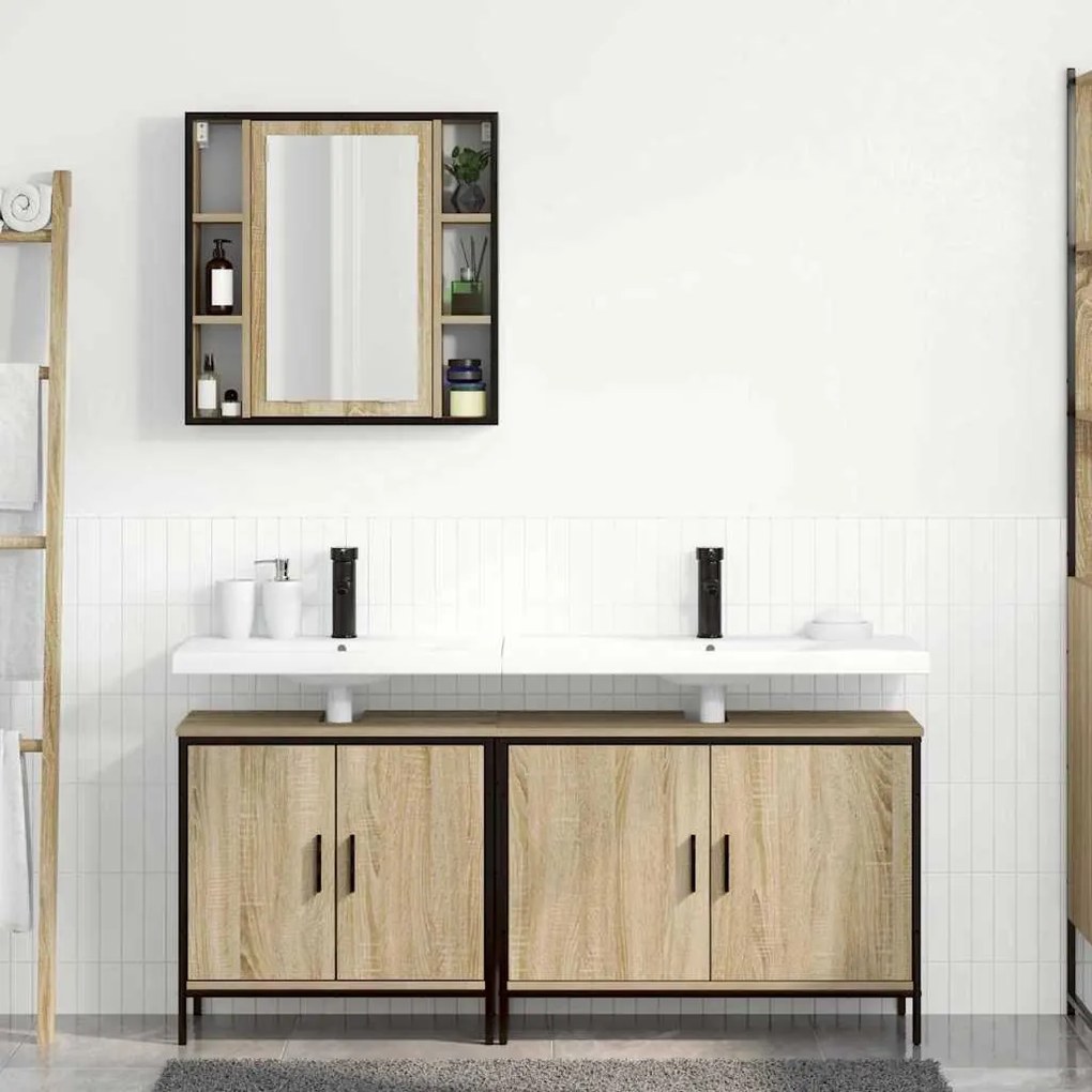 vidaXL Σετ Επίπλων Μπάνιου με ράφι με πόρτα 3 pcs Καφέ 60 x 30 x 60 cm