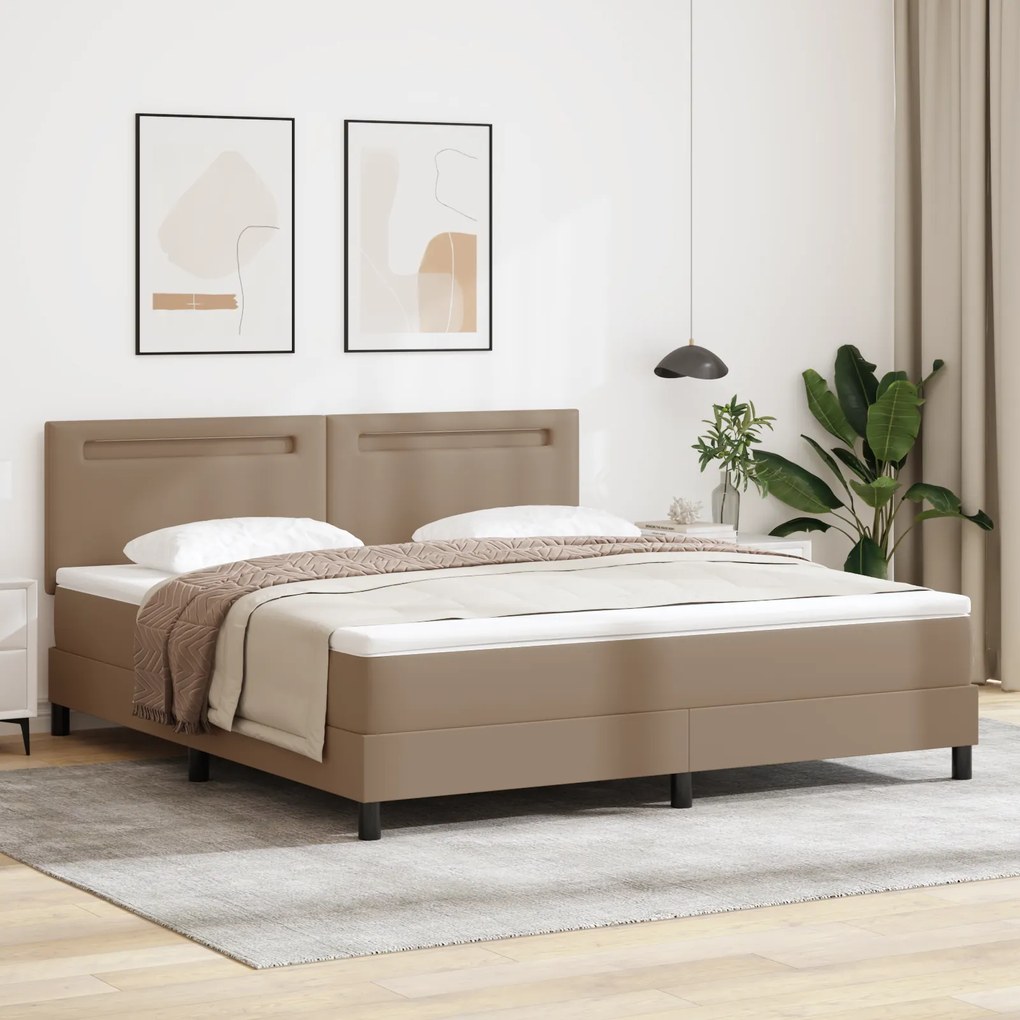 vidaXL Κρεβάτι με Στρώμα Box Spring σε Καπουτσίνο, Σούπερ Κινγκ μέγεθος, από Συνθετικό Δέρμα
