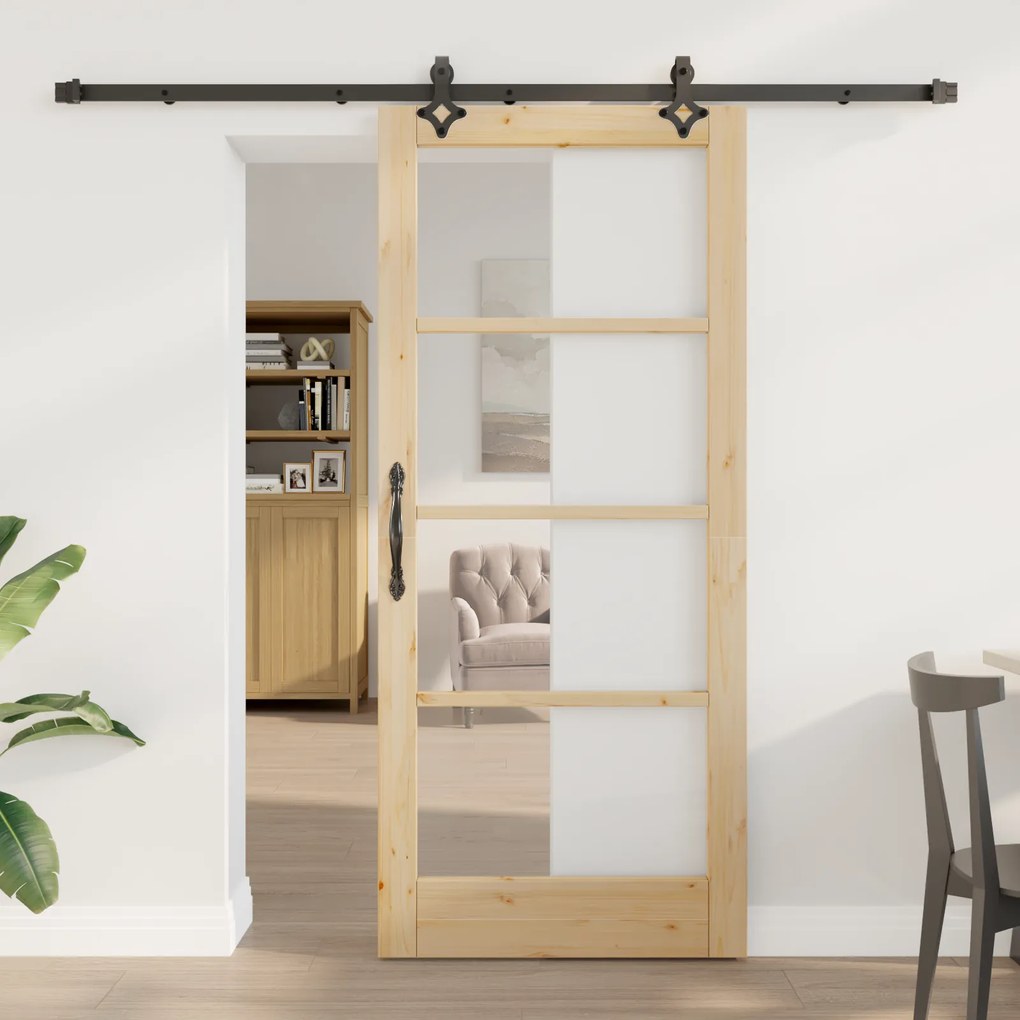vidaXL Συρόμενη Πόρτα με Σετ Χαρτιών 86x198.5 εκ. Μασίφ Ξύλο Πεύκο