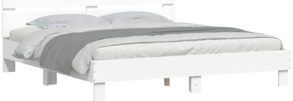 vidaXL Πλαίσιο Κρεβατιού με Κεφαλάρι/LED Λευκό 200 x 200 εκ.