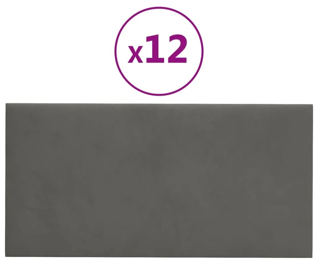 vidaXL Πάνελ Τοίχου 12 τεμ. Σκούρο Γκρι 60x30 εκ. 2,16 μ² Βελούδο