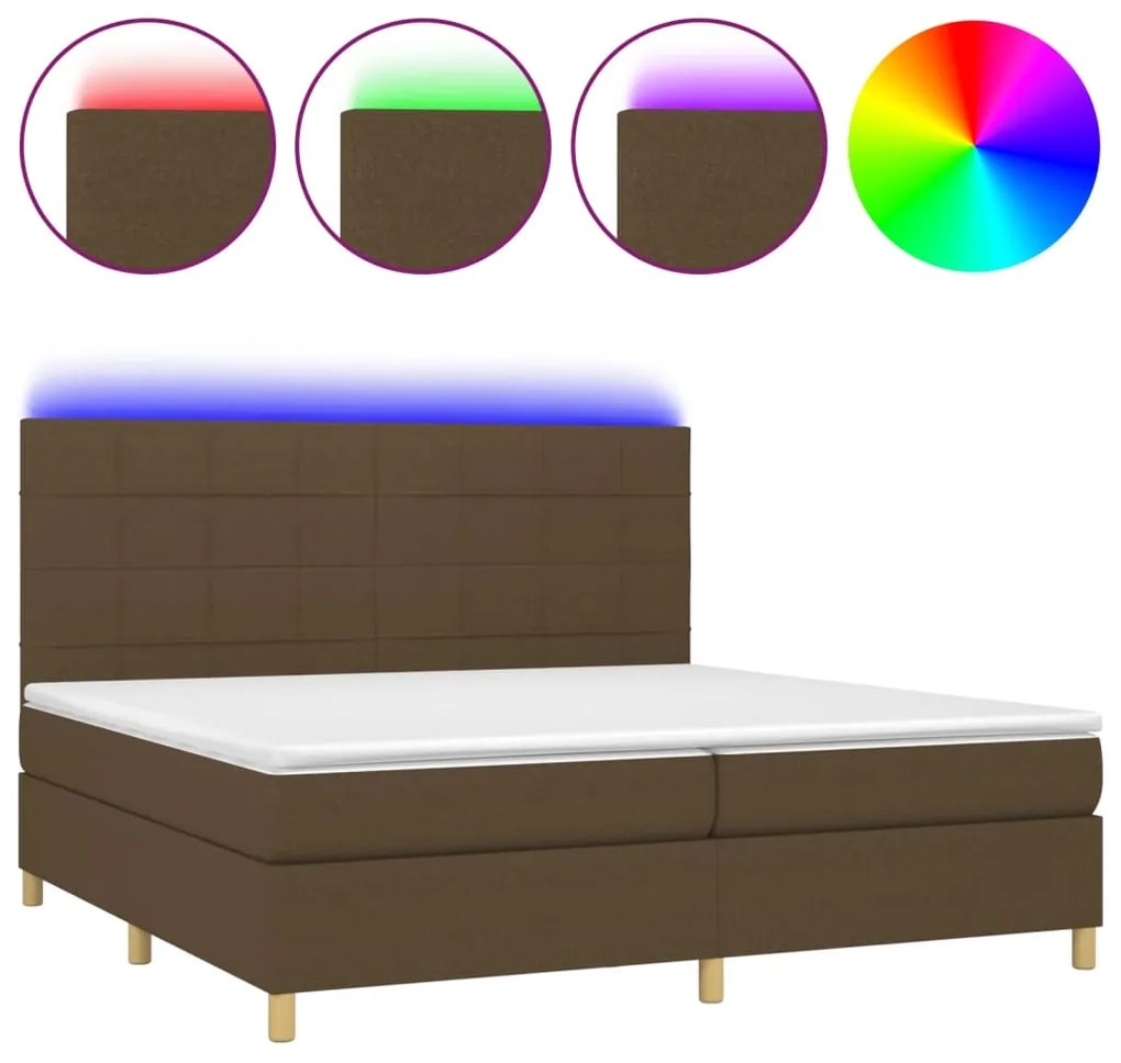 Κρεβάτι Boxspring με Στρώμα & LED Σκ.Καφέ 200x200εκ. Υφασμάτινο - Καφέ