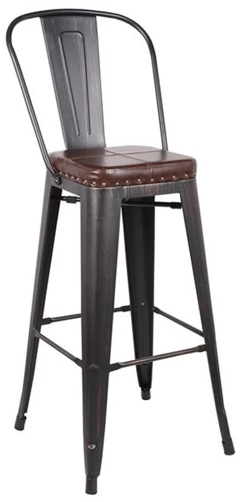 Σκαμπό Bar Με Πλάτη Relix Ε5209Ρ,10 Antique Black/Pu Σκούρο Καφέ 43x43x114cm Metal, Technoderma