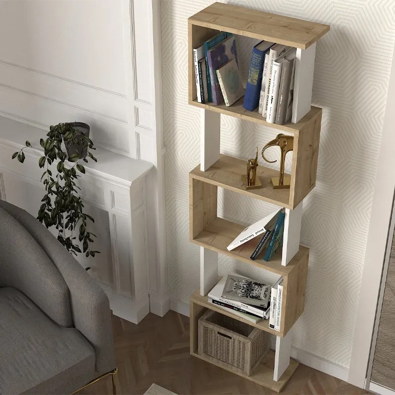 Βιβλιοθήκη Alvina Megapap χρώμα sapphire oak - λευκό 45x19,6x158,8εκ.