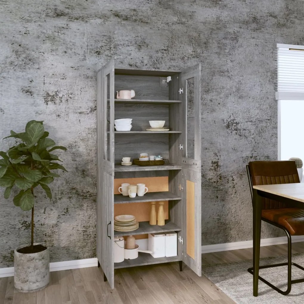 vidaXL Ντουλάπι Γκρι Sonoma 69,5 x 34 x 180 εκ. Επεξεργασμένο Ξύλο