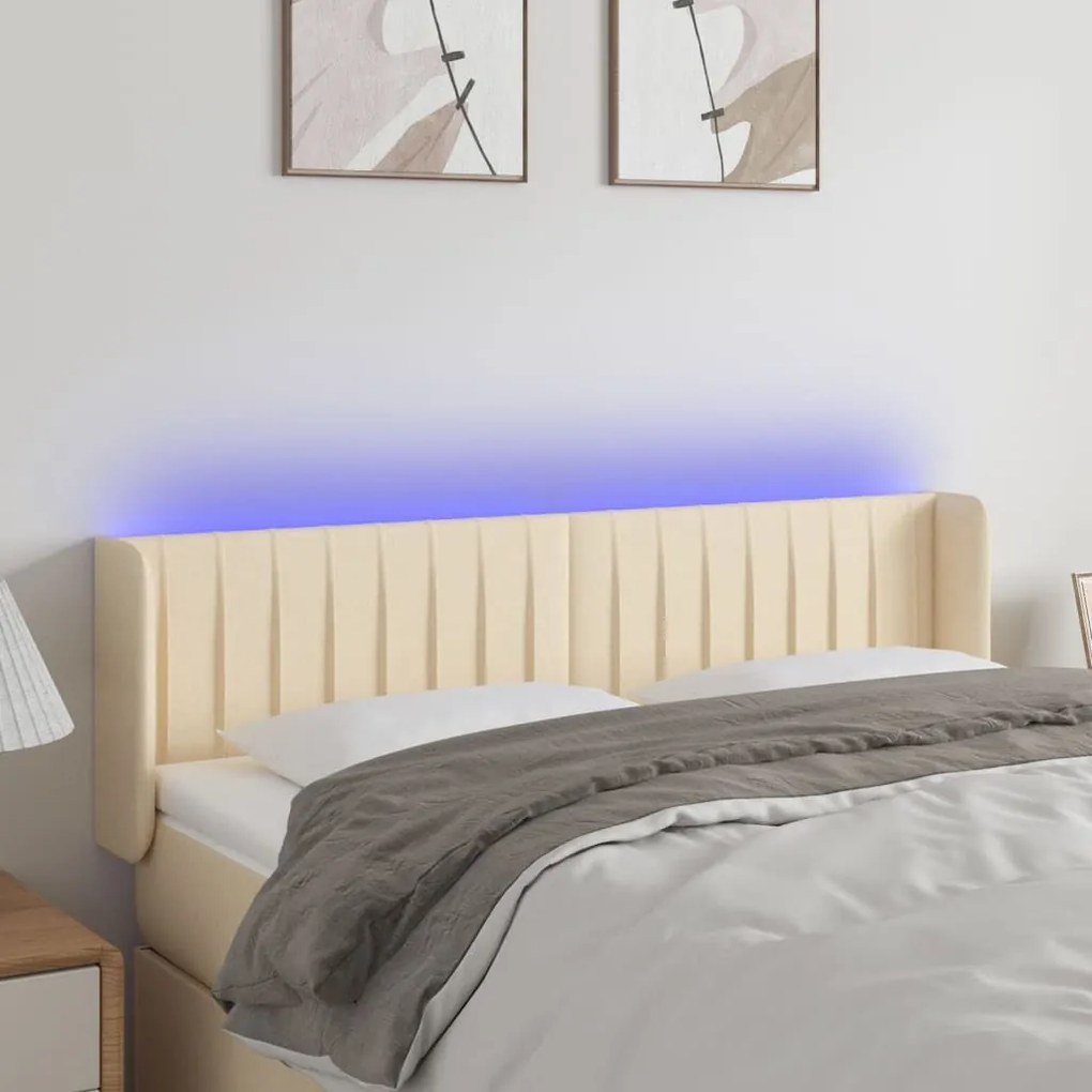 Κεφαλάρι Κρεβατιού LED Κρεμ 147x16x78/88 εκ. Υφασμάτινο - Κρεμ
