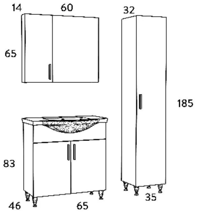 Σετ Επίπλου Mπάνιου SIENA 65 Λευκό 65x46x160 εκ.