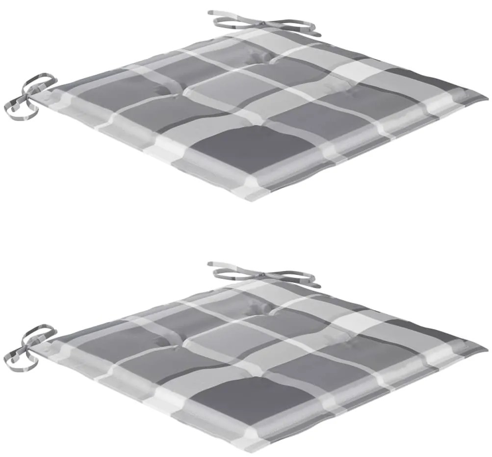 vidaXL Καρέκλες Κήπου 2 τεμ. Μασίφ Ξύλο Teak με Γκρι Καρό Μαξιλάρια