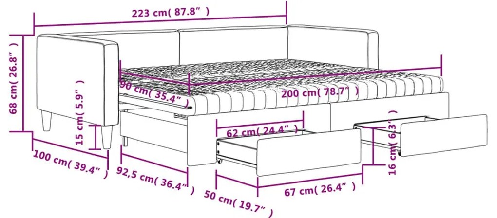 Καναπές Κρεβάτι Συρόμενος Μαύρος 90x200 εκ. Ύφασμα &amp; Συρτάρια - Μαύρο