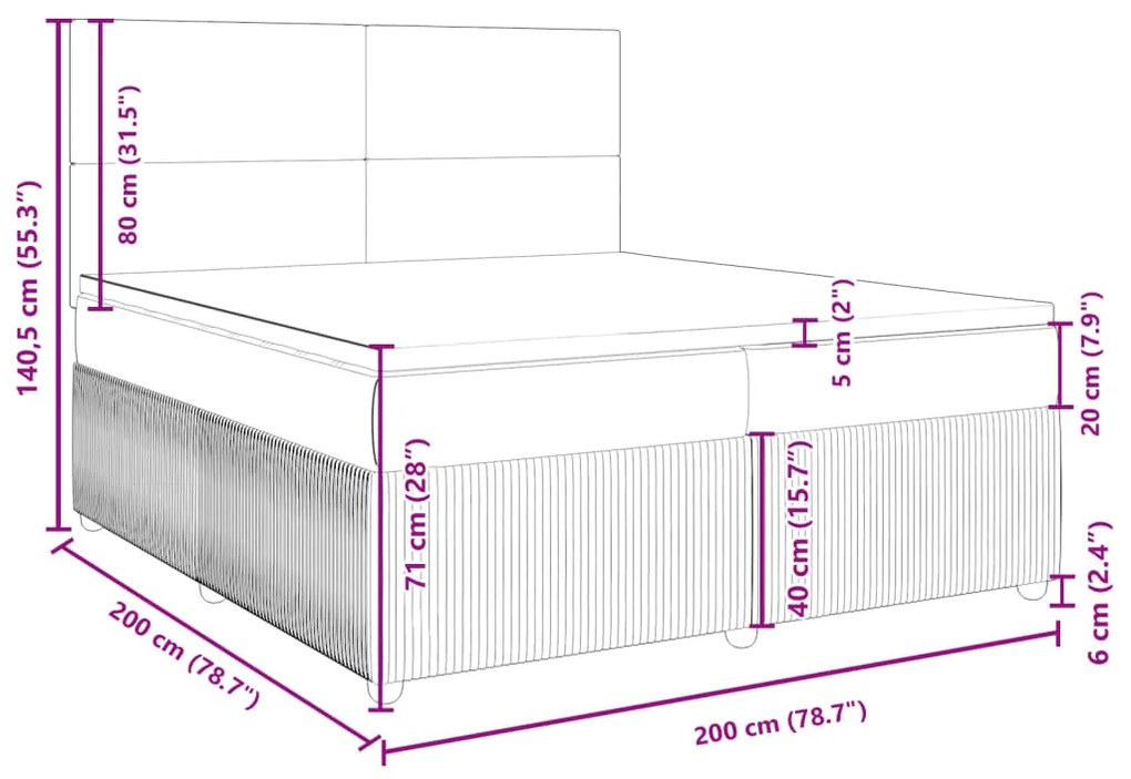 Κρεβάτι Boxspring με Στρώμα Σκούρο Γκρι 200x200 εκ. Βελούδινο - Γκρι