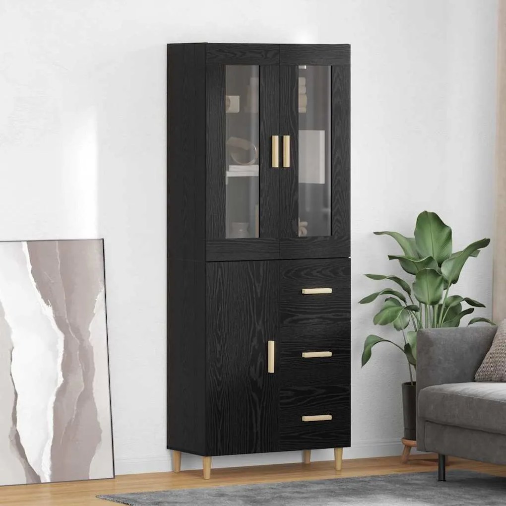 Highboard Μαύρη Οξυά 34,5 x 34 x 180 εκ. Επεξεργασμένο ξύλο