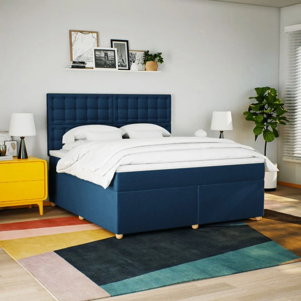 vidaXL Κρεβάτι Boxspring με Στρώμα Μπλε 180x200 εκ. Υφασμάτινο