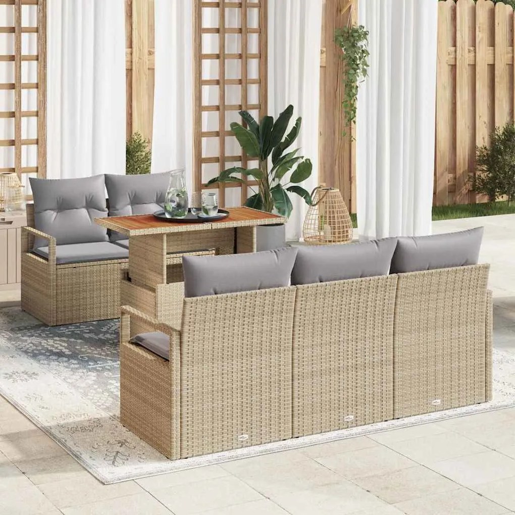 vidaXL 6 τεμαχίων σετ καναπέ κήπου με μαξιλάρια σε μπεζ χρώμα