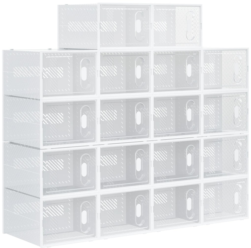 HOMCOM Σετ 18 τεμαχίων, Στοίβαξη κουτιών παπουτσιών για παπούτσια έως μέγεθος 45, Μαγνητικές πόρτες, Πλαστικό, 28 x 36 x 21 cm