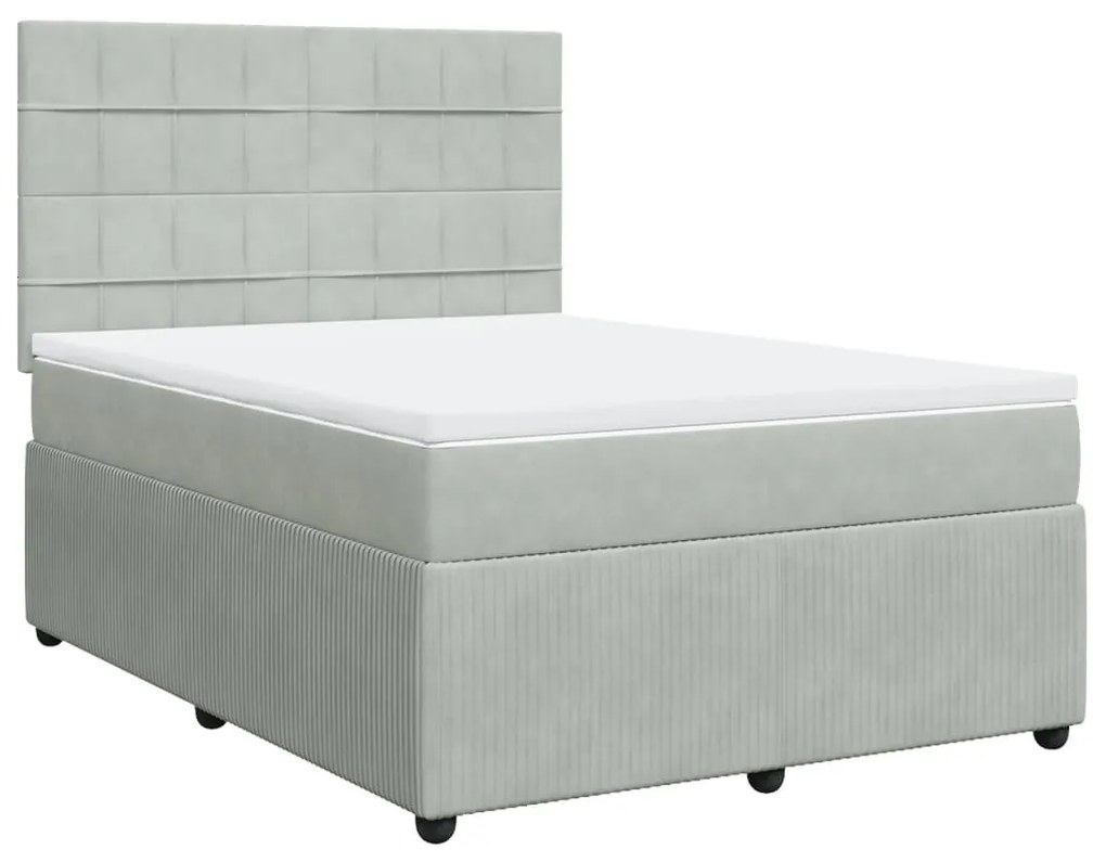 Κρεβάτι Boxspring με Στρώμα Ανοιχτό Γκρι 140x190 εκ. Βελούδινο - Γκρι