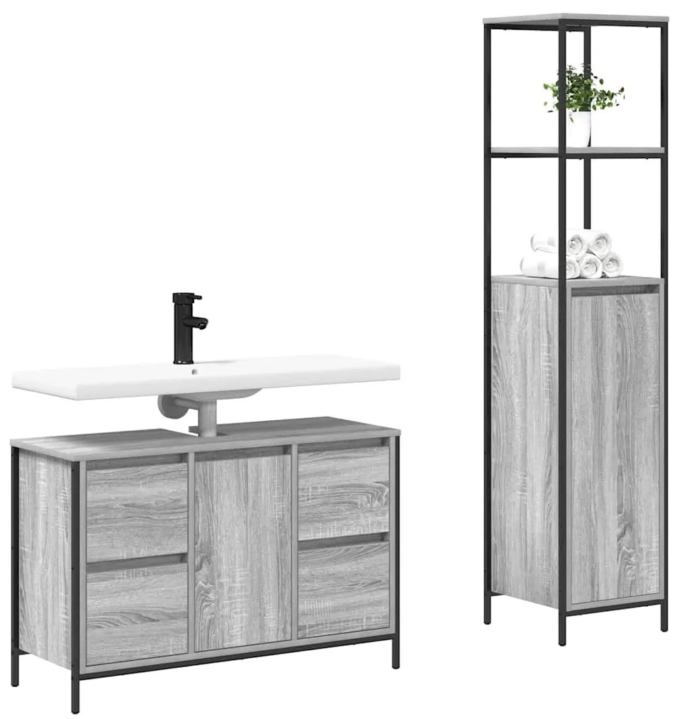 vidaXL Σετ Επίπλων Μπάνιου με συρτάρι 2 pcs Γκρι σονόμα και Μαύρο