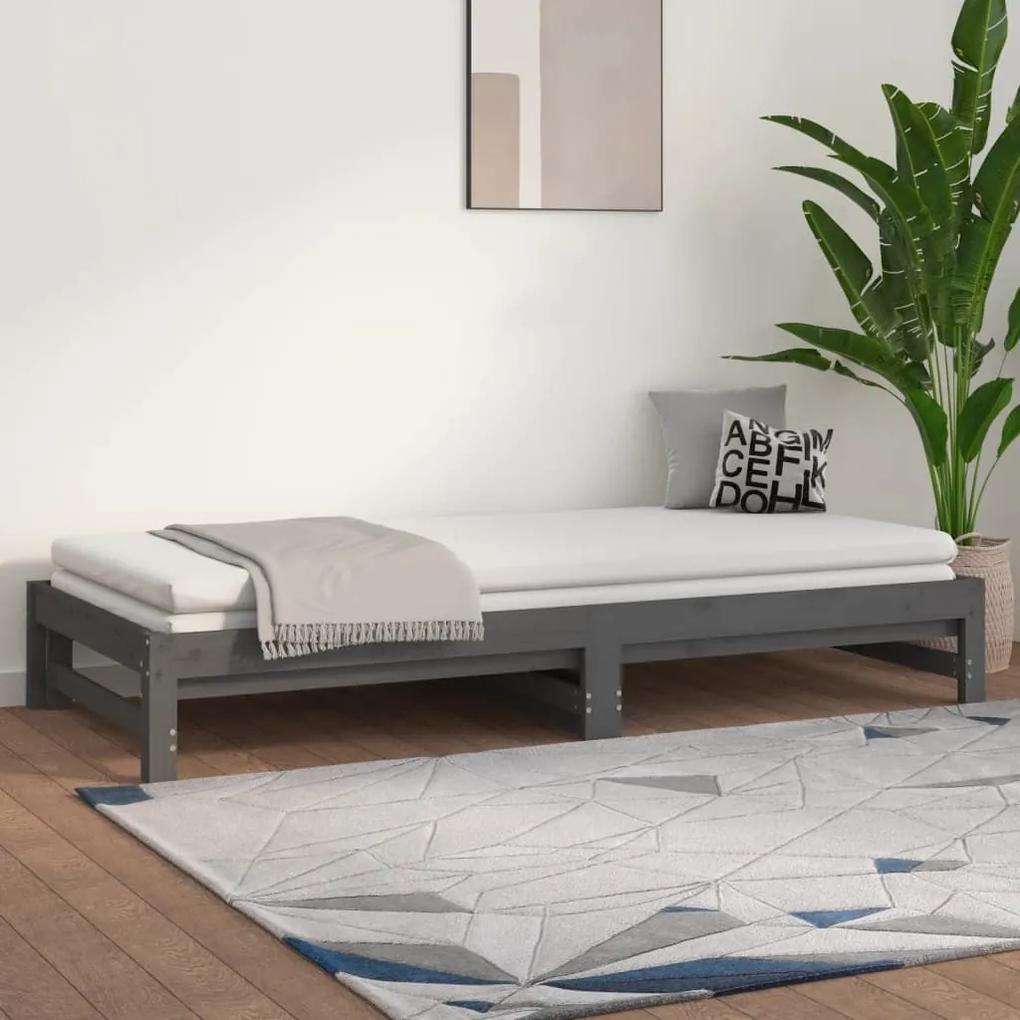 Καναπές Κρεβάτι Συρόμενος Γκρι 2x(80x200) εκ. Μασίφ Ξύλο Πεύκου - Γκρι